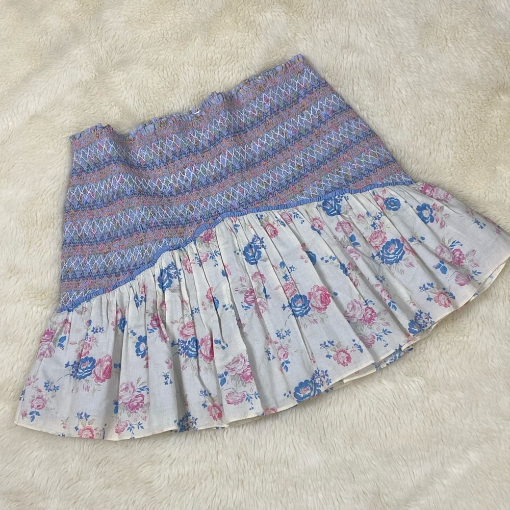 🎀 Anguilla Smocked Ruffle Mini Skirt Large Pastel Lemon Blue Pink - Picture 3 of 12